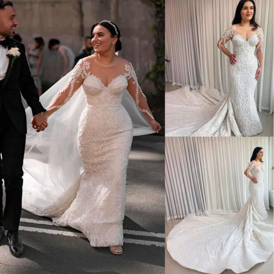 Wedding Lace Vintage Mermaid Dress 2024 Full Sleeve Jewel Neck Sexy Backless Boho Dresses Bridal Gowns Robe De Mariage Vestido Novia