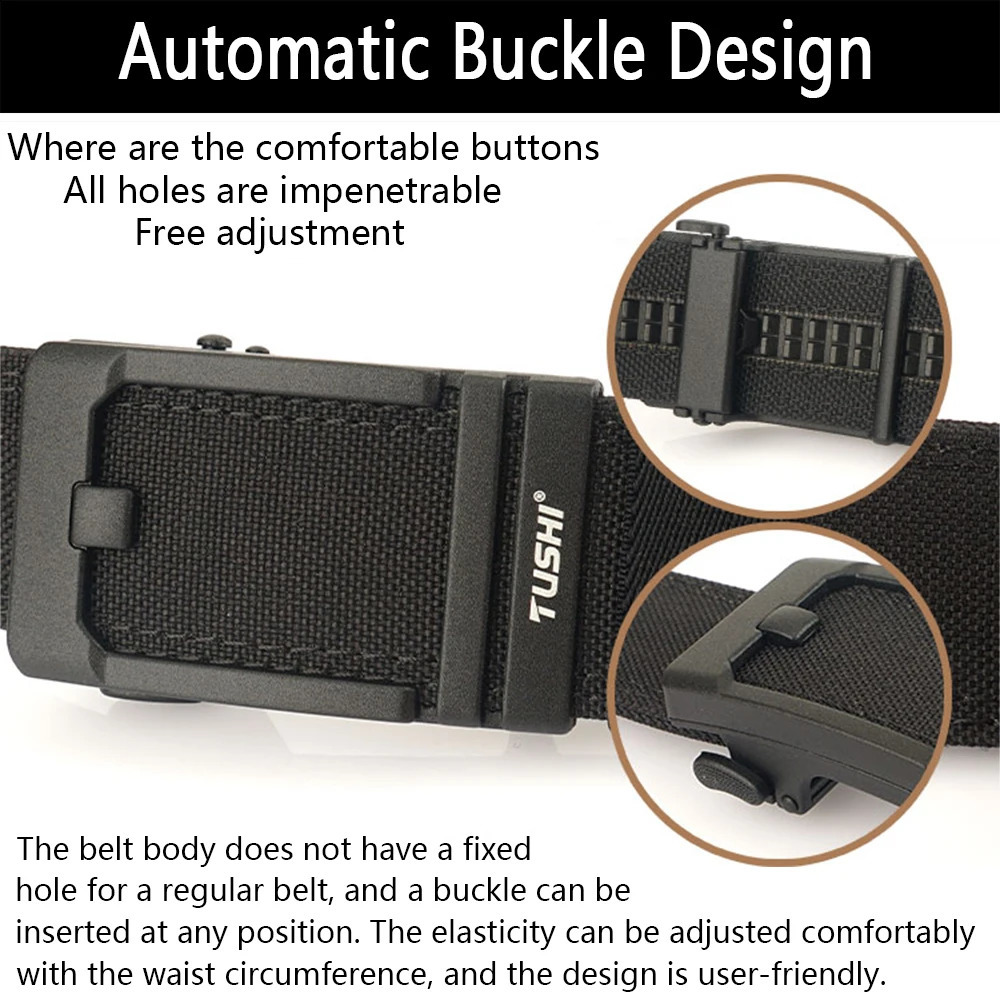 TUSHI 3.8CM mens hard tactical strap with metal automatic buckle IPSC gun strap 1100D nylon military strap outdoor sports girl 240925