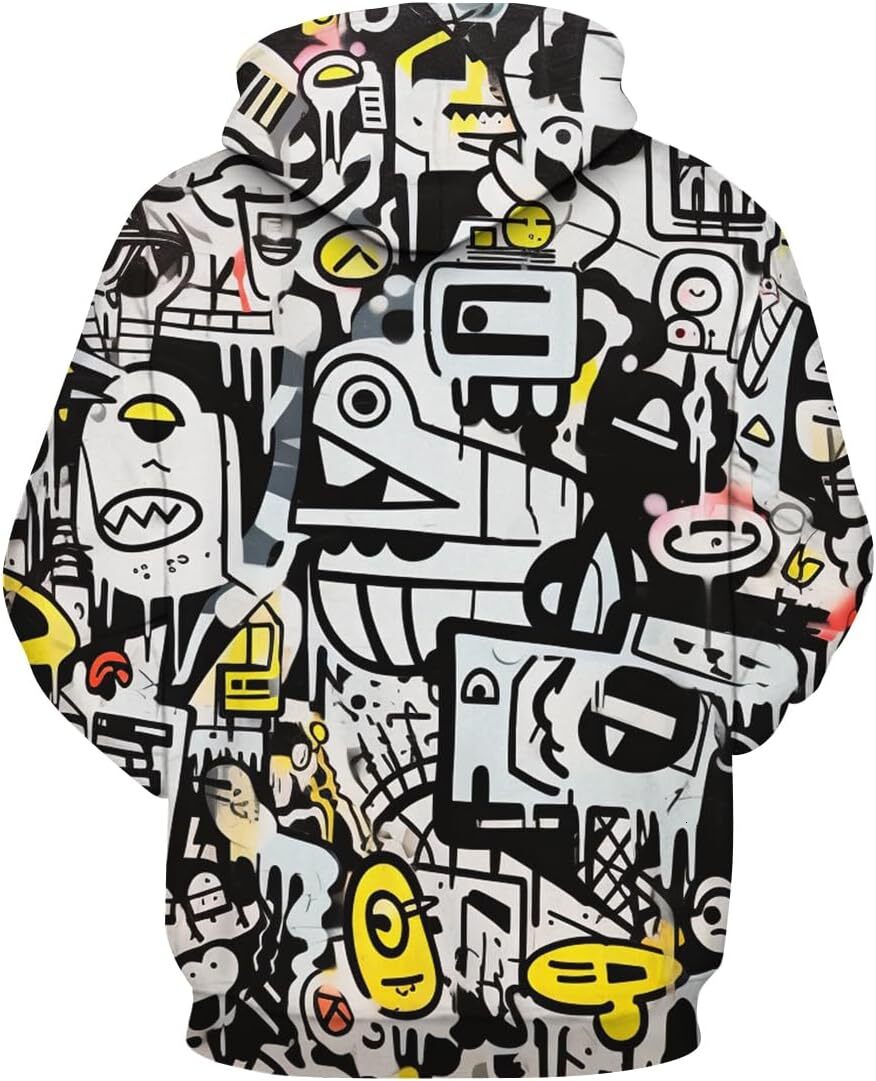 Hoodie for Mens Womens Mens Funny Graffiti Pattern Hoodie Hip-Hop Casual Sweatshirt Pocket Pullover Graphic Hoodies sweatshirt Pullover Long Sleeve