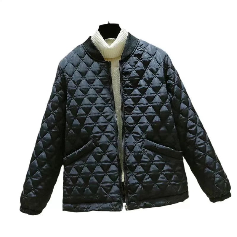 Spring Autumn Stand-up Collar Baseball Clothes Diamond Shaped Checkered Cotton Clothes Women Short Retro Loose Small Jacket 240914
