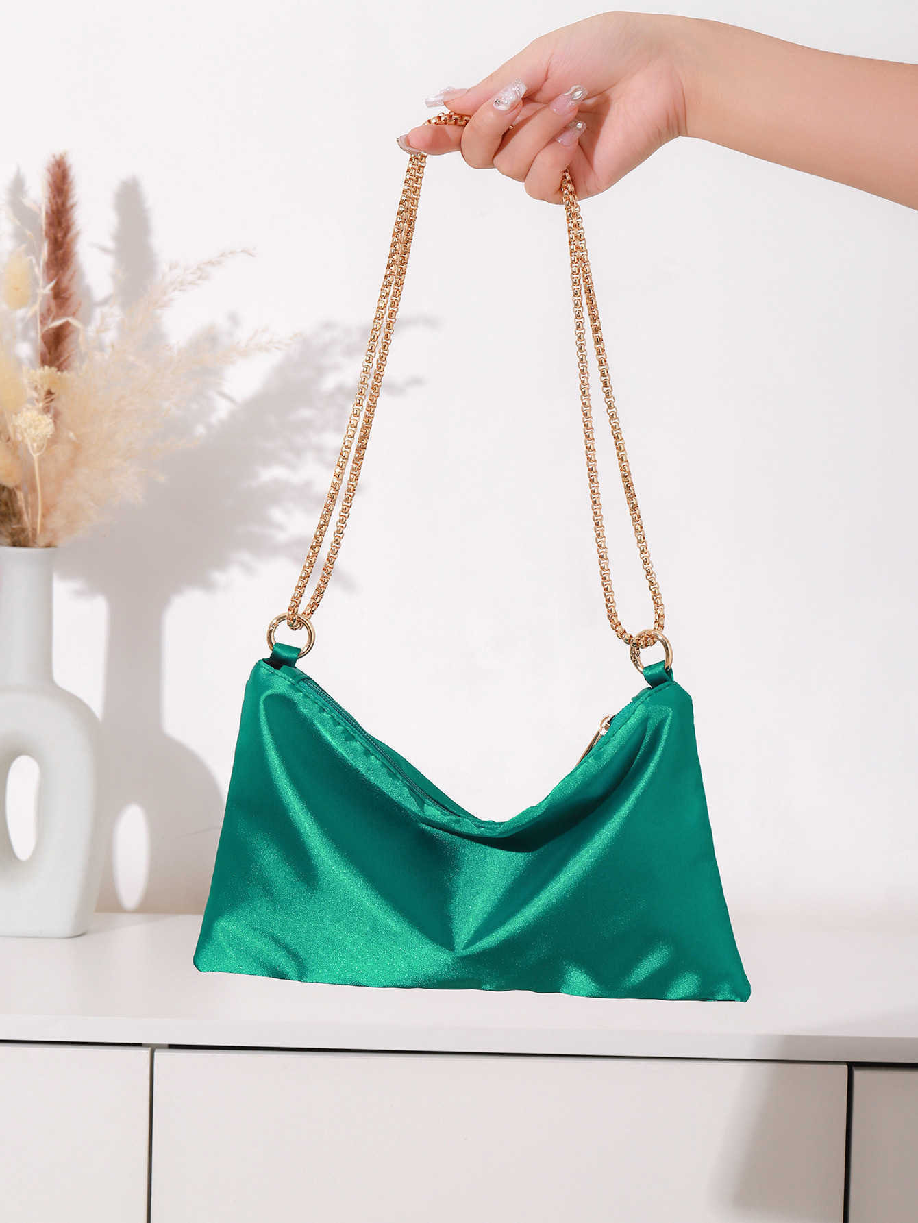 Clutch Bag Solid Color Satin Silk Designer Bag Fabric For Womens Niche Simple Chain Underarm Square Bag Party Dinner Bag 240920