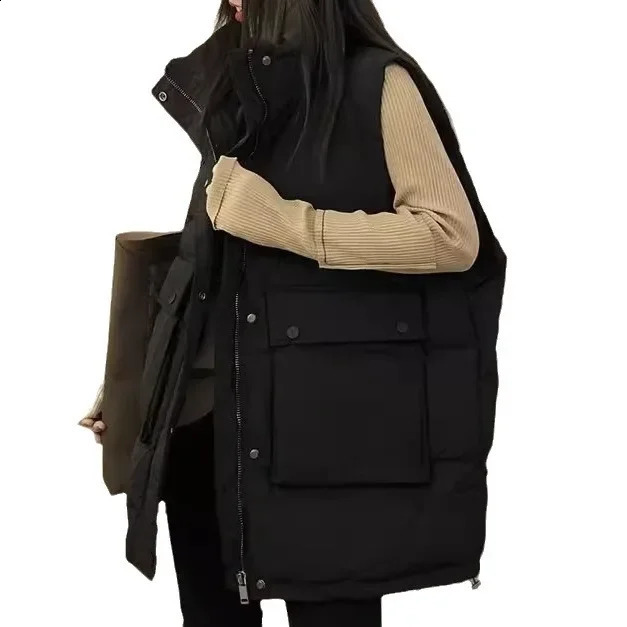 Niche Womens Mid to Long Autumn/Winter Loose and Loose Inflatable Jacket Large Pocket Vest Fashion Jacket 240925