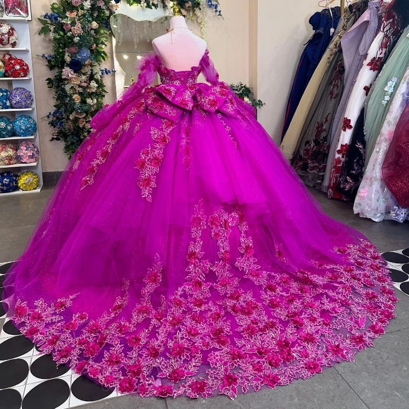 Rose Red Off The Shoulder Quinceanera Dresses With Bow Lace Applique Sequins Beading Mexican Sweet 16 Vestidos De XV 15 Anos Birthday