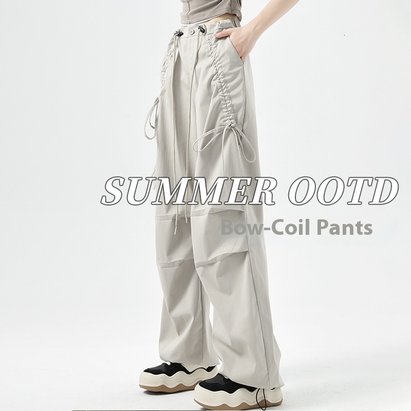 American work women's spring and autumn hiking 2024 high waist loose wide leg bow casual sports pants