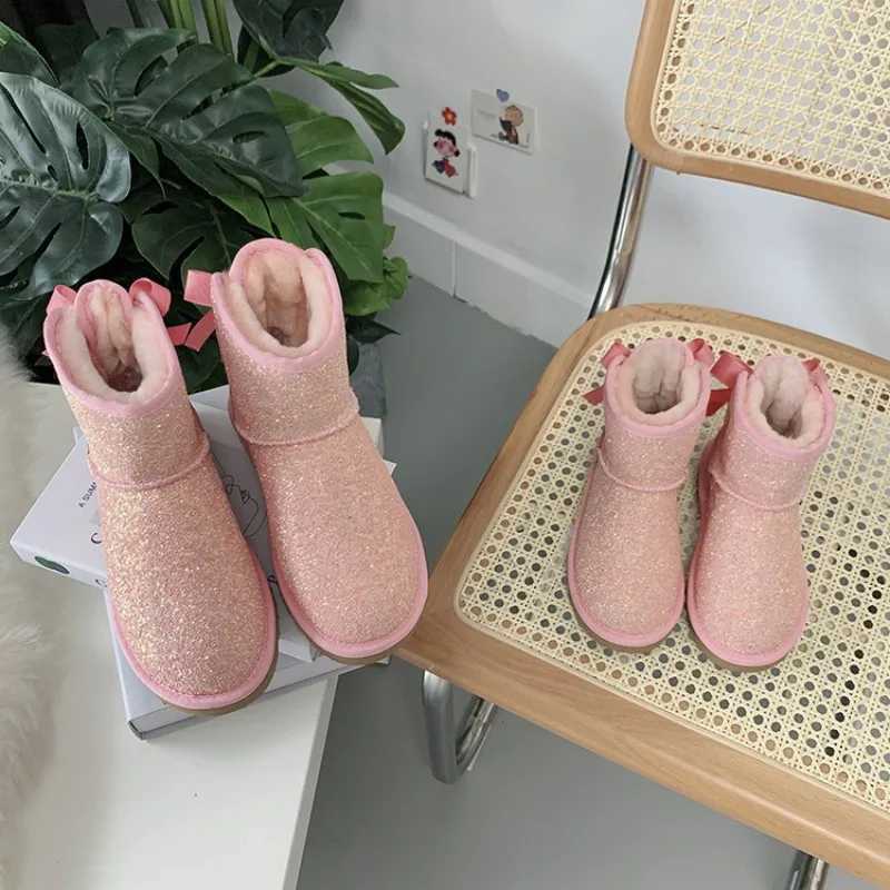 Boots Winter Children Snow Boots Bowknot Plush Thickened Warm Kids Shoes Boys and Girls Cotton Boot botas nia Q240925