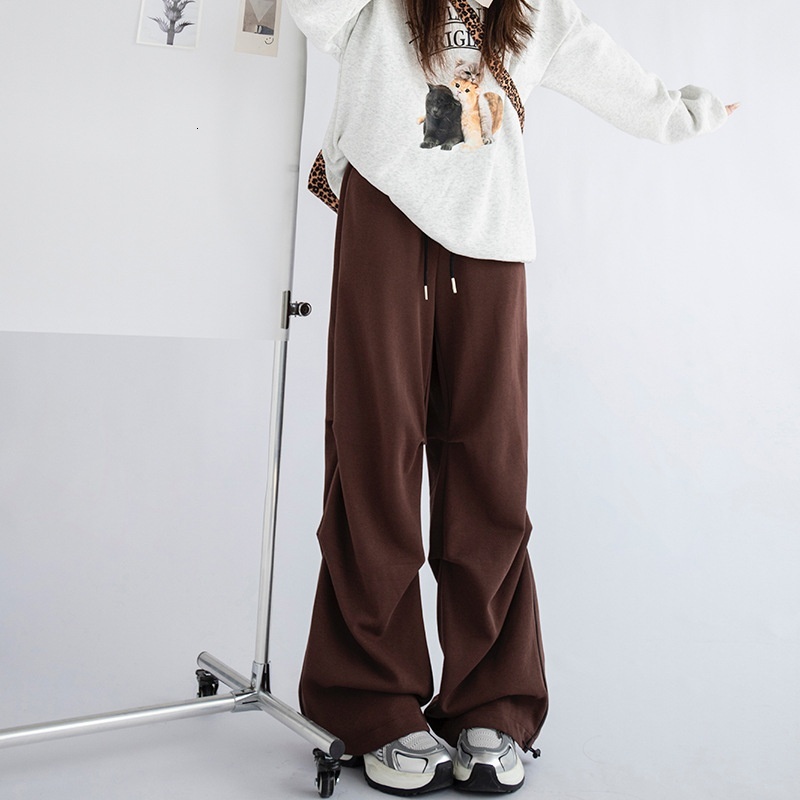 American sports for women, 2024 autumn new high waisted straight small parachute pants, casual wide leg work pants