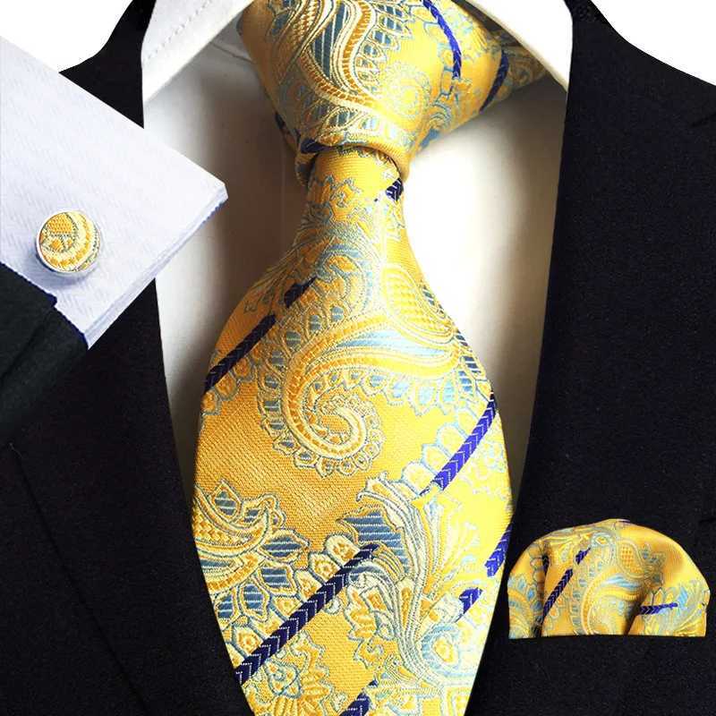 Blue Silver Paisley Ties For Men 8cm Wide Wedding Necktie Pocket Square Cufflinks Gift Set Suit Party Business Accessories X2504071