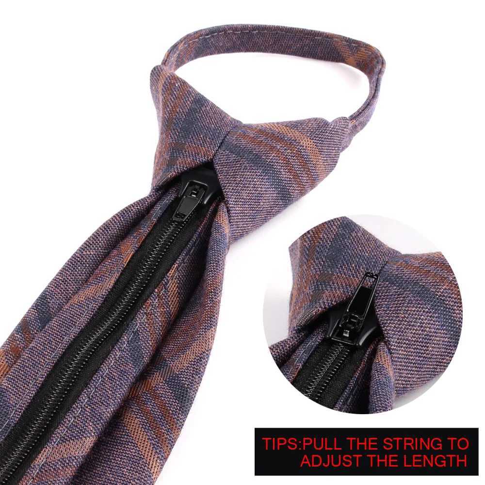 Lazy mens tie casual slim fit tie set ultra-thin plain weave tie used for wedding business zipper Grossman collar Gravata gift Y240925