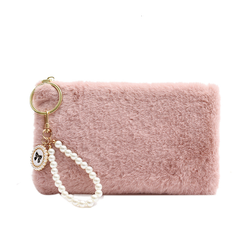 trend new designer wallet fur handbag small bag with phone key coin purse for girls portable wallet plush and fashionable wrist