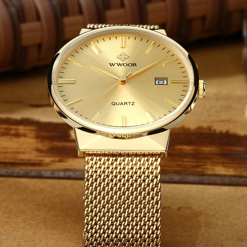 Fashion Woor Top Mens Simple Ultra Thin Watch Steel Mesh Ultra Thin Waterproof Watch 240924