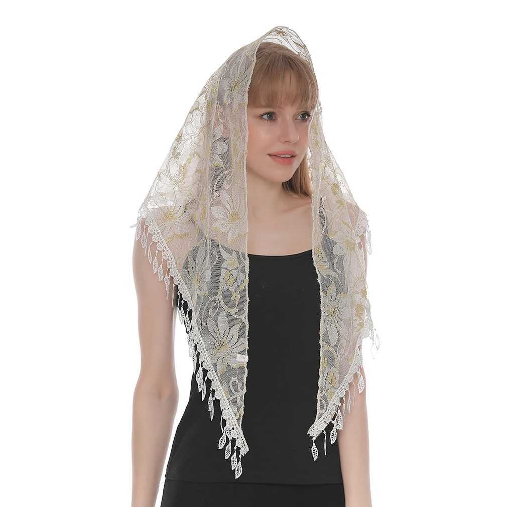Scarves Wraps Fashion Church Shawl Lace Veil Polyester Scarf Bandana Church Prayer Wedding Mantilla Chapel White Embroidered Hijab Women Scarf L240910