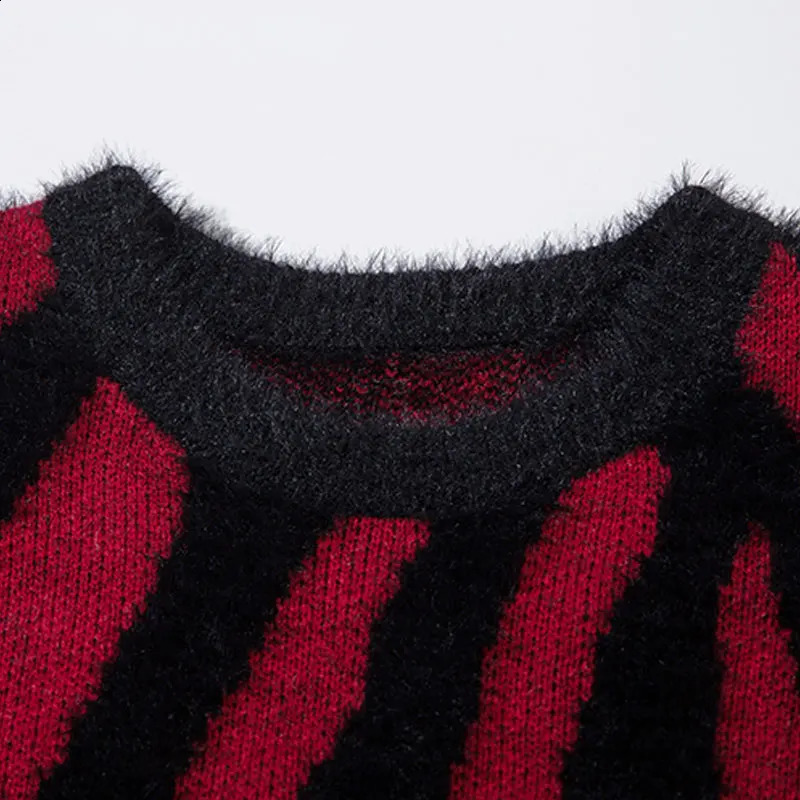 Mens ultra-fine sweater Y2K knitted color block stripe with floral comfort sweater hip-hop Harajuku long sleeved jumper red 240924