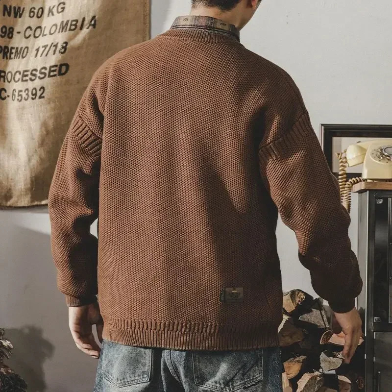 Mens clothing Y2k retro motorcycle knitted sweater mens aesthetics embroidery rally black er rally super thick 240924