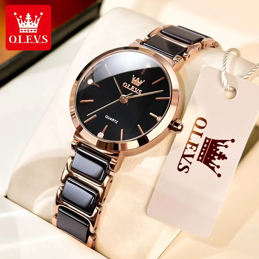 OLEVS Fashion Womens Watch Relogio Feminino Rose Gold Watch Womens Quartz Watch Ceramic Strap Clock Reloj Mujer 240924