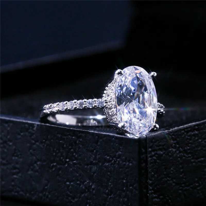925 Sterling Silver Oval Finger Ring Band Dazzling Brilliant CZ Stone Prong Setting Classic Wedding Anniversary GiftXJ250514