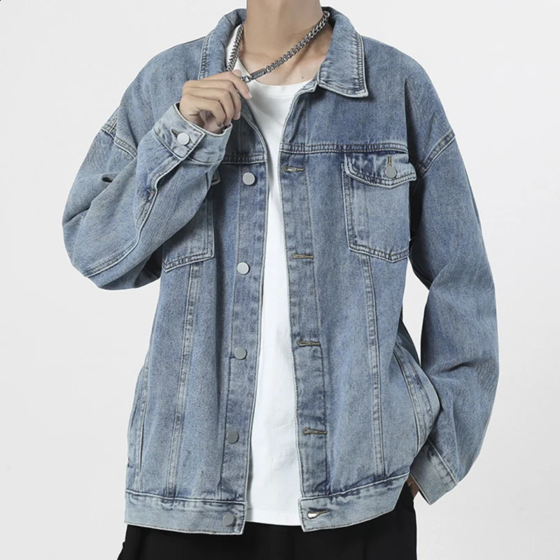 Mens loose classic autumn winter fashion denim jacket daily retro 240921