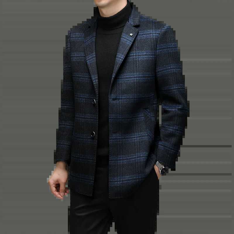 New business casual Italian style fashion host travel plain weave wool medium long wool coat fully matched casual mens jacket W240925