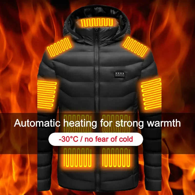 Mens heated jacket with 21 zones and four switch control USB electric heating jacket self heating vest and warm winter jacket 240926