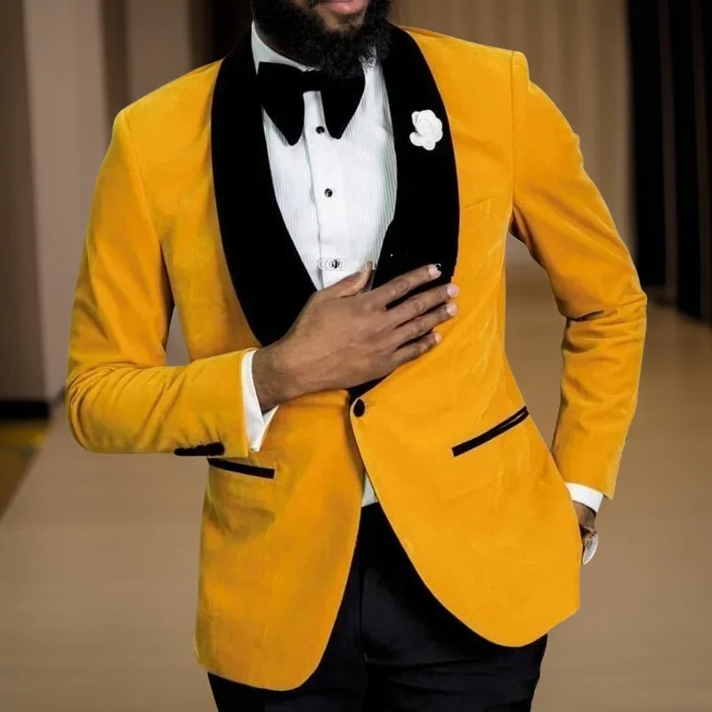 Prom Men's Suit Jacket for Wedding 1 Pc Male Blazer Best Man Velvet Smoking Jacket Male Fashion Coat 2024