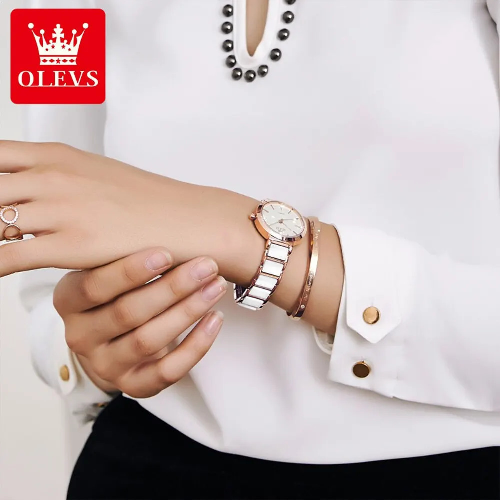 OLEVS Fashion Womens Watch Relogio Feminino Rose Gold Watch Womens Quartz Watch Ceramic Strap Clock Reloj Mujer 240924