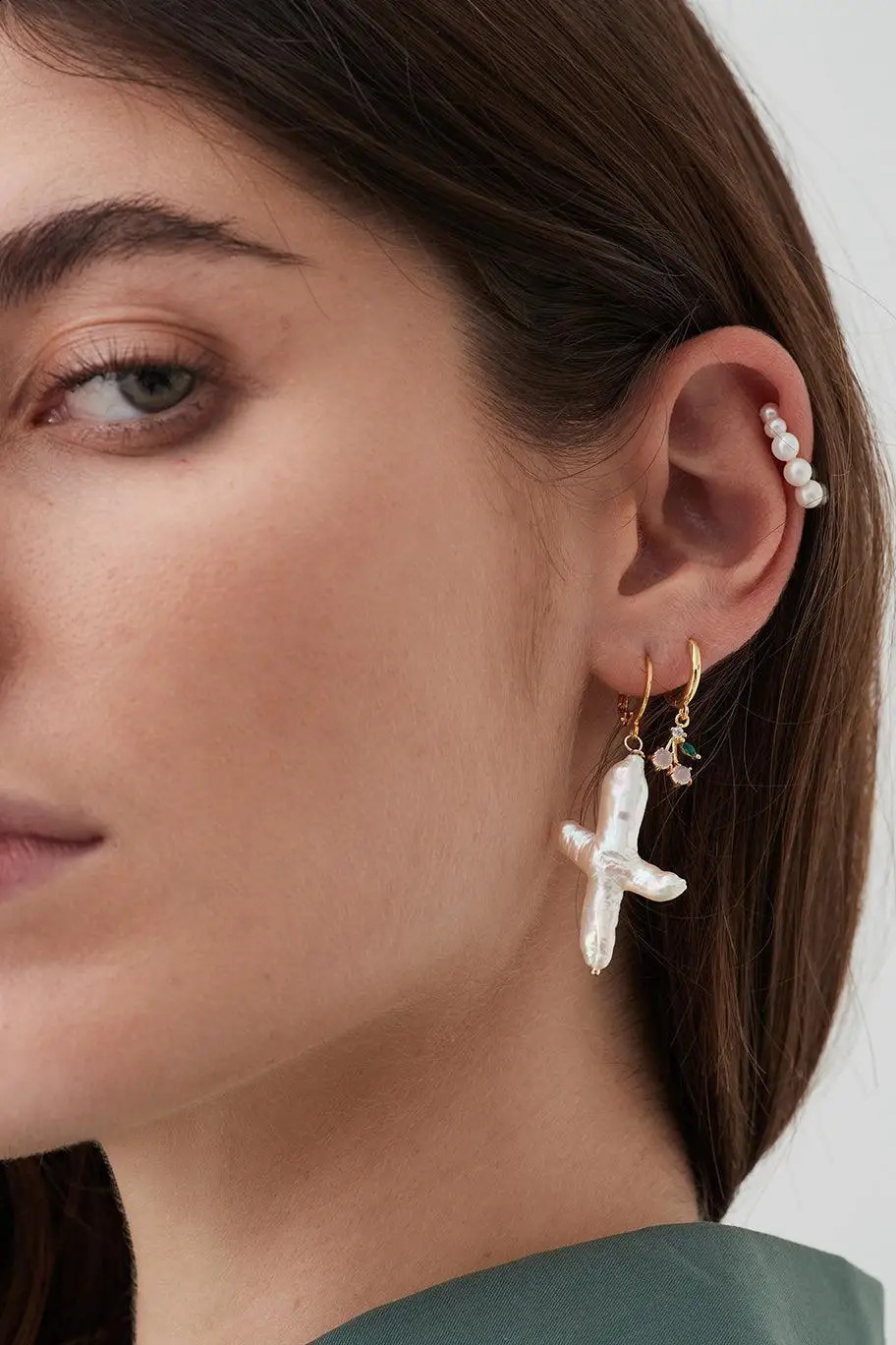 Instagram Bloggers Natural Cross shaped Freshwater Pearl Earrings with Gold Plated 240925