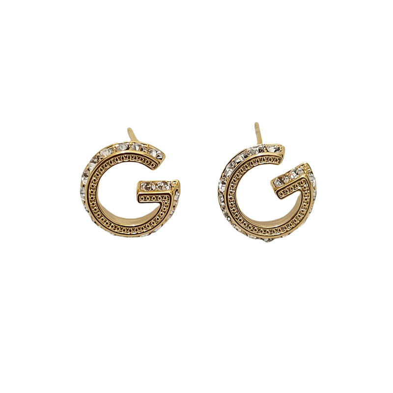 Designer earring premium sense zirconium full diamond S925 silver pin earrings female classic versatile temperament niche design double G earrings