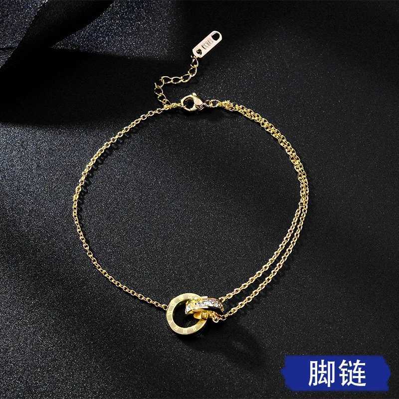 Waterproof rose gold stainless steel anklet womens double round crystal anklet beach anklet jewelry leg chain anklet gift W240926