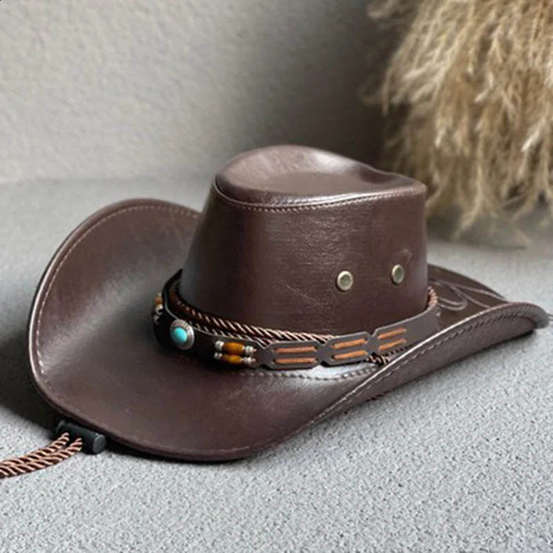 synthetic leather western womens denim hat retro mens dress hat Panama denim girl jazz hat Sombrero Hombre 240924