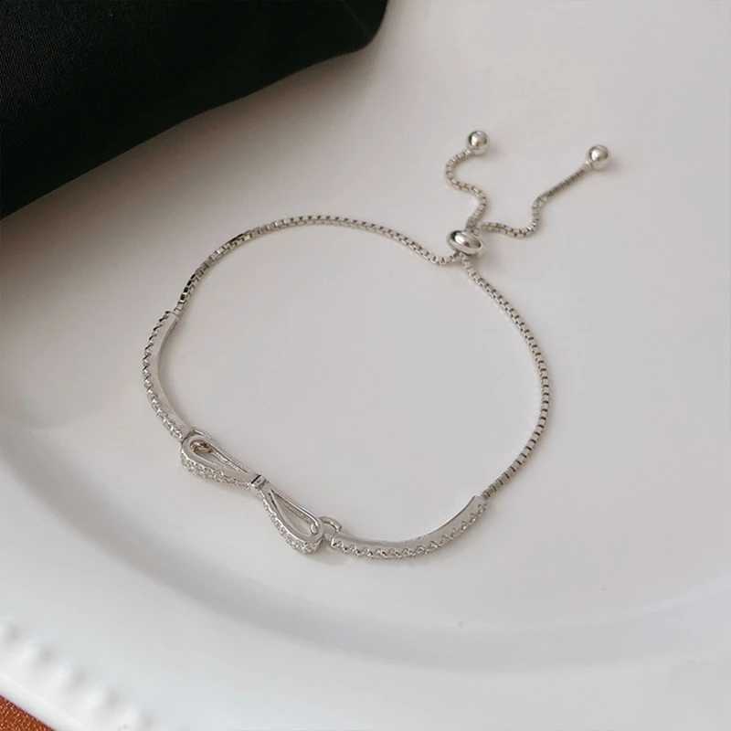 Real 925 sterling silver bow bracelet suitable for womens shiny zircon tennis hard bracelet mens wedding party jewelry gift W240925