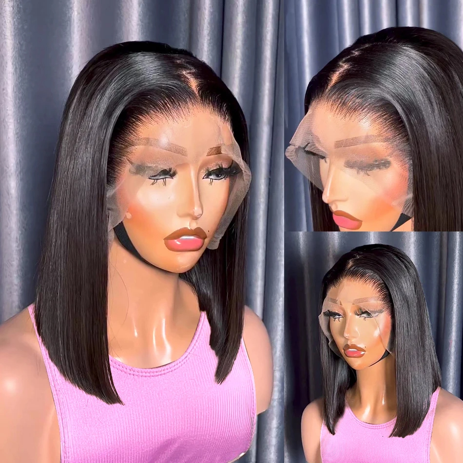250 Density Bone Straight Short Bob 13X4 Front Human Hair Wigs 13X6 HD Transparent Lace Frontal 5X5 synthetic hair Closure Wig
