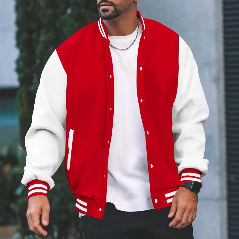 European and American mens fashionable street standing collar colorful block baseball suit casual sports jacket 240926