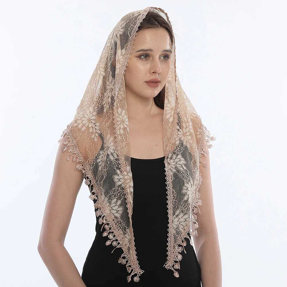 Scarves Wraps Fashion Church Shawl Lace Veil Polyester Scarf Bandana Church Prayer Wedding Mantilla Chapel White Embroidered Hijab Women Scarf L240910