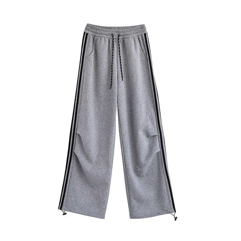 Sports women's drawstring ankle pants, 2024 autumn new product design sense, double bar striped American high street casual sweatpants