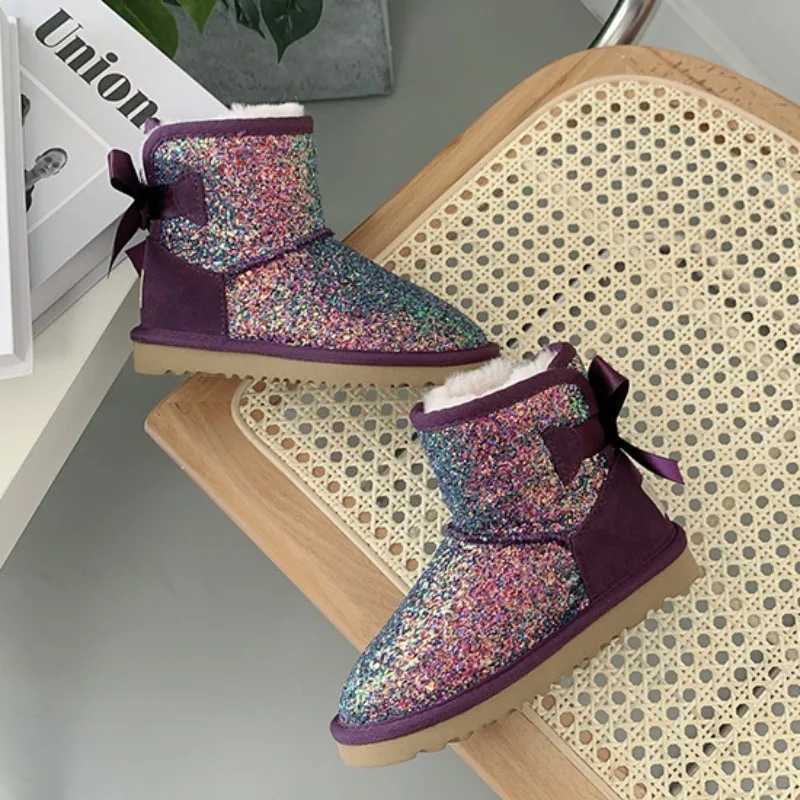 Boots Winter Children Snow Boots Bowknot Plush Thickened Warm Kids Shoes Boys and Girls Cotton Boot botas nia Q240925