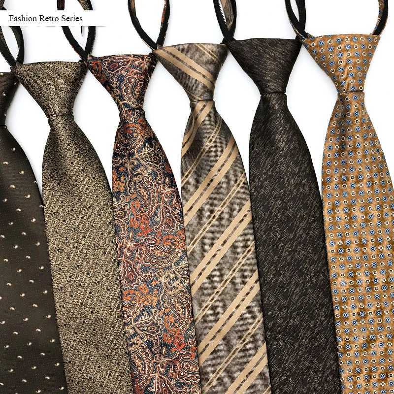 VEEKTIE brand retro collar 8CM wide mens floral gold coffee paisley formal set zipper collar tie zipper fashion Y240925
