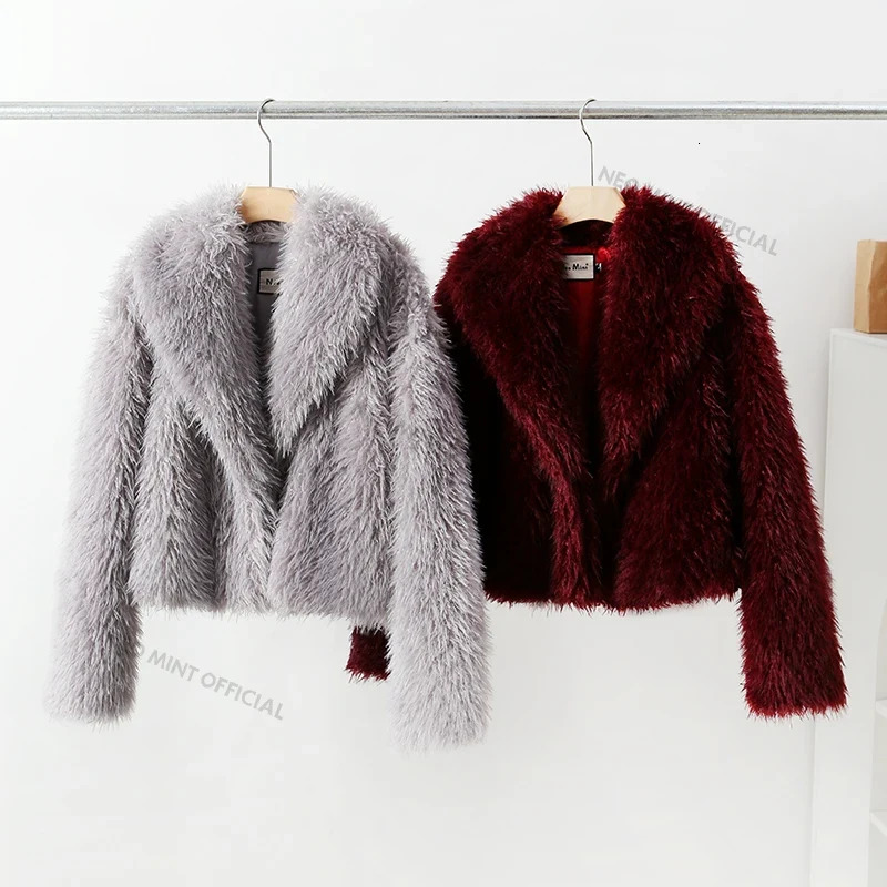Neo Mint 2024 Winter Hot Trendy Iconic Blogger Fashion Bury Faux Coat Women Overcoat Girls Shawl Collar Lamb Fur Jacket