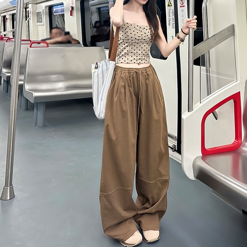 Quick drying sports for women, 2024 autumn new product, high waisted loose casual pants, hanging red straight American wide leg pants