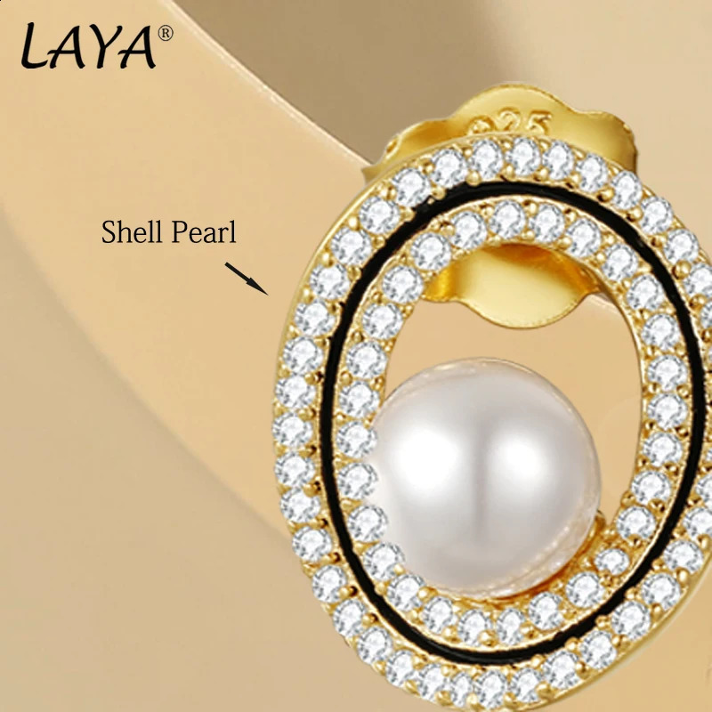 LAYA 100% 925 sterling silver minimalist pearl earrings suitable for womens sparkling zircon perforated earrings exquisite Korean jewelry 240925
