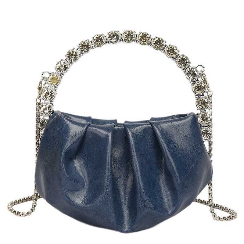 Clutch Bag Womens Bag New Fashionable Designer Bag Small Popular Pleated Cloud Dinner Bag With Diamond Inlaid Handheld Crossbody 240920