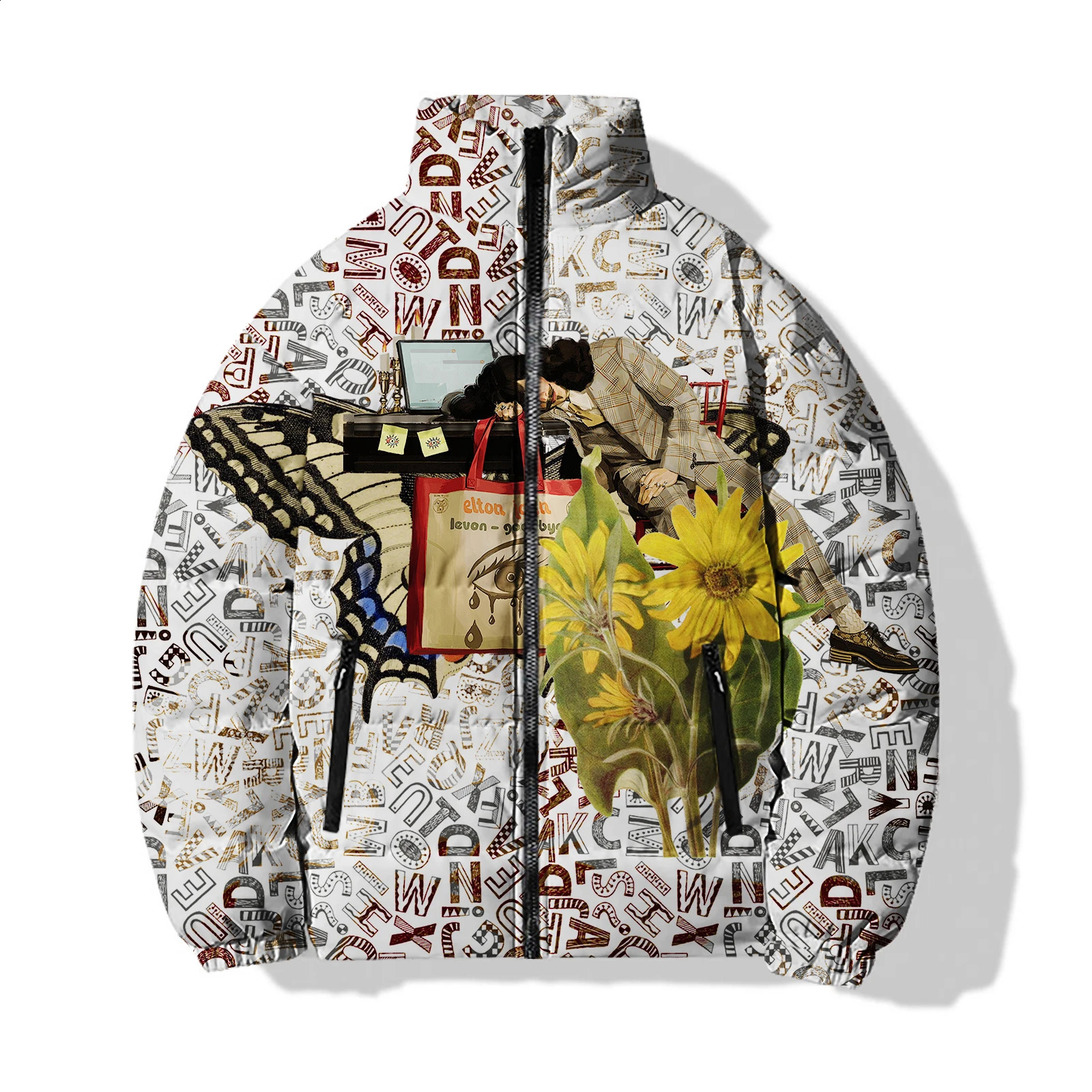 Flower mens cold jacket 3D printed down jacket cool retro winter jacket mens beauty retro mens clothing Parks 240926