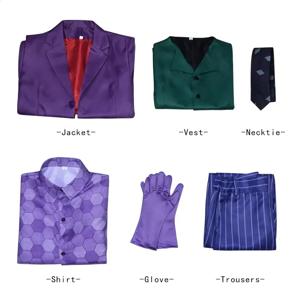 Adult Halloween Dress Up Party Clown Heath Ledger Set Role Playing Movie and TV Dark Knight Clown Costume Purple Jacket 240926