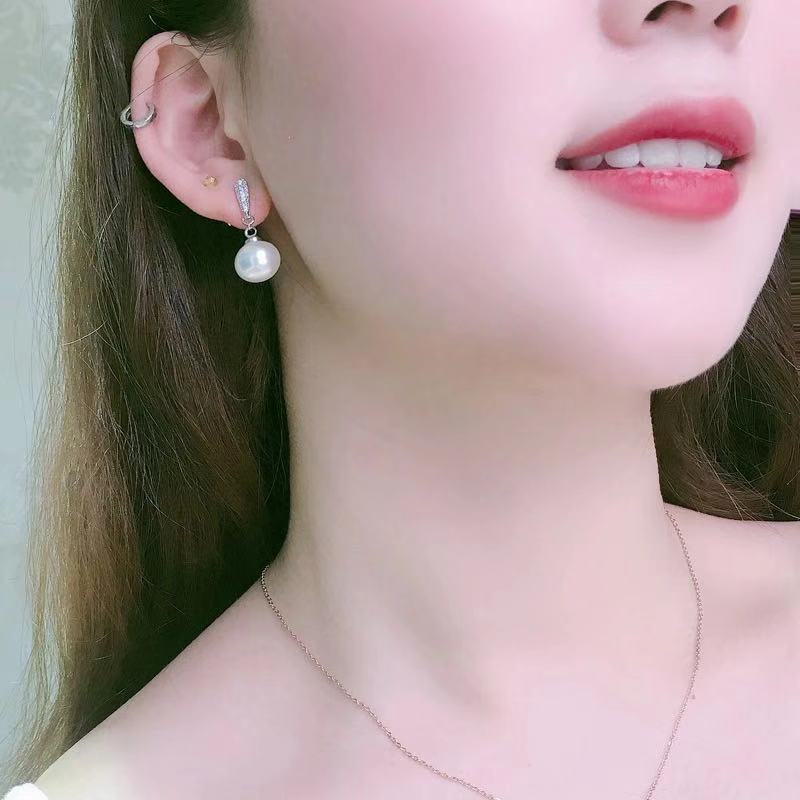 Elegant Designer Simulated White Ball Pearl Earrings for Women 18K Gold Silver CZ Crystal Pearl Drop Earring Wedding Jewelry Gift Accessory Wholesale 