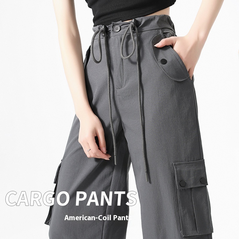 American workwear for women in spring, autumn, and summer 2024, new high waisted, sagging, loose straight leg, casual wide leg sports pants