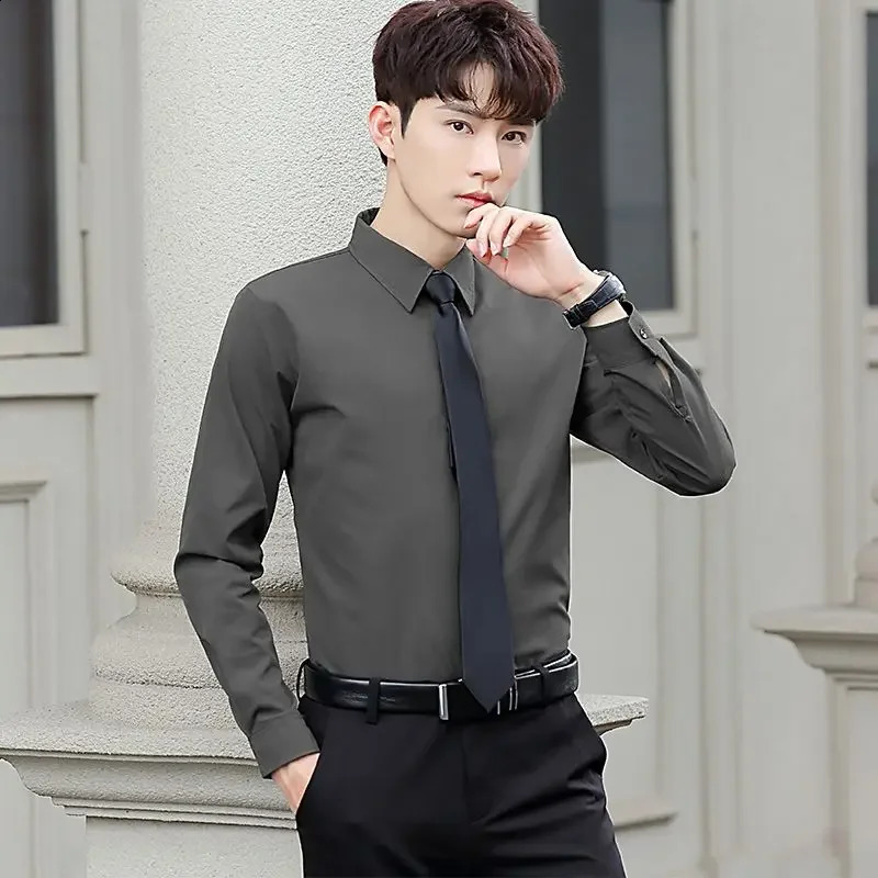 Shirts For Men Formal Plain Office Dress Man Shirt Black Regular Button Up Things With Vintage Asia Summer Sleeves S 240925 - view 5