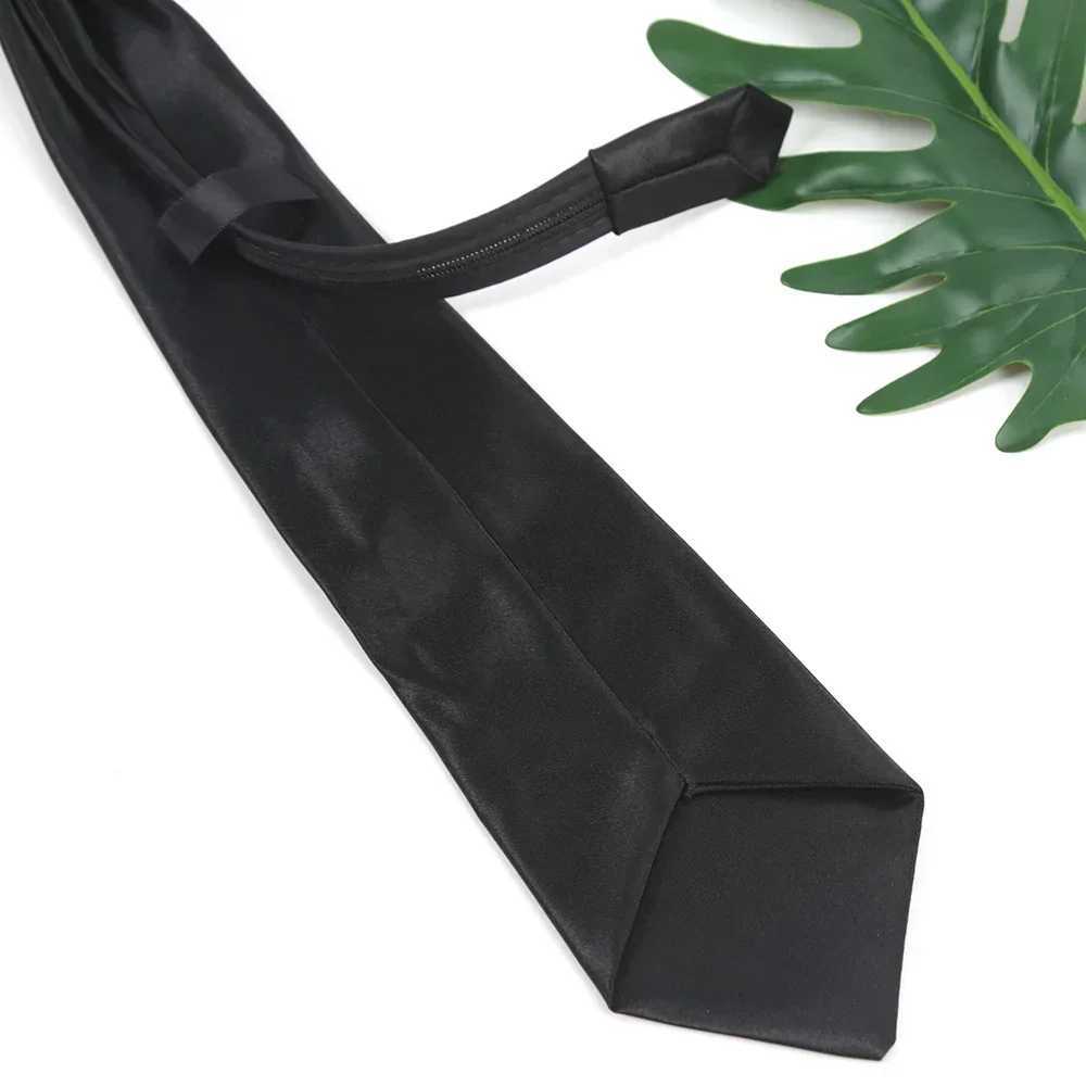 New bra zipper tie black retro silk narrow mens tie slim and smooth bow tie Korean style simple and elegant all trendy ties in the series Y240925