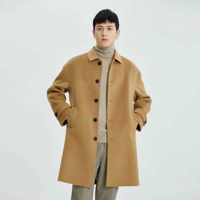 Jueqi mens cashmere coat medium length double-sided wool coat 100% pure wool camouflage coat MR-3024 W240925