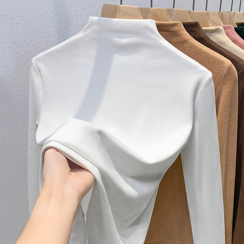 2024 New Designer Women's Half High Collar German Velvet Bottom Sweater Double sided Velvet T-shirt Warm Matching Belt Top