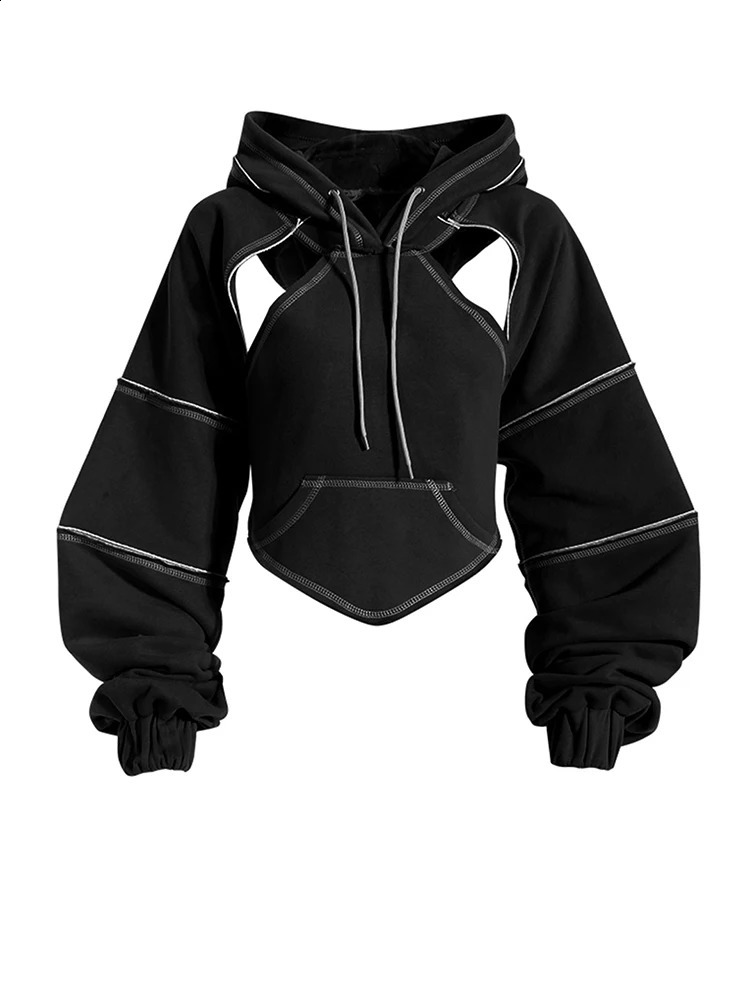 Brown Back Bow Irregular Cut Sportswear Hoodie Long Sleeve Womens Large Fashion Trend Spring/Summer 1DF1820 240926