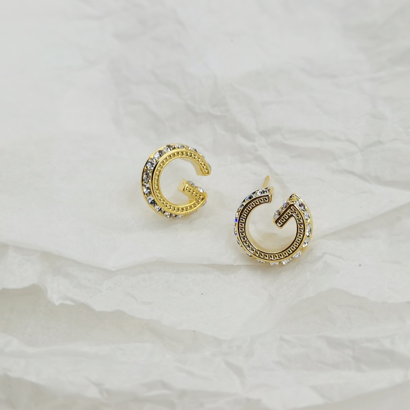 Designer earring premium sense zirconium full diamond S925 silver pin earrings female classic versatile temperament niche design double G earrings