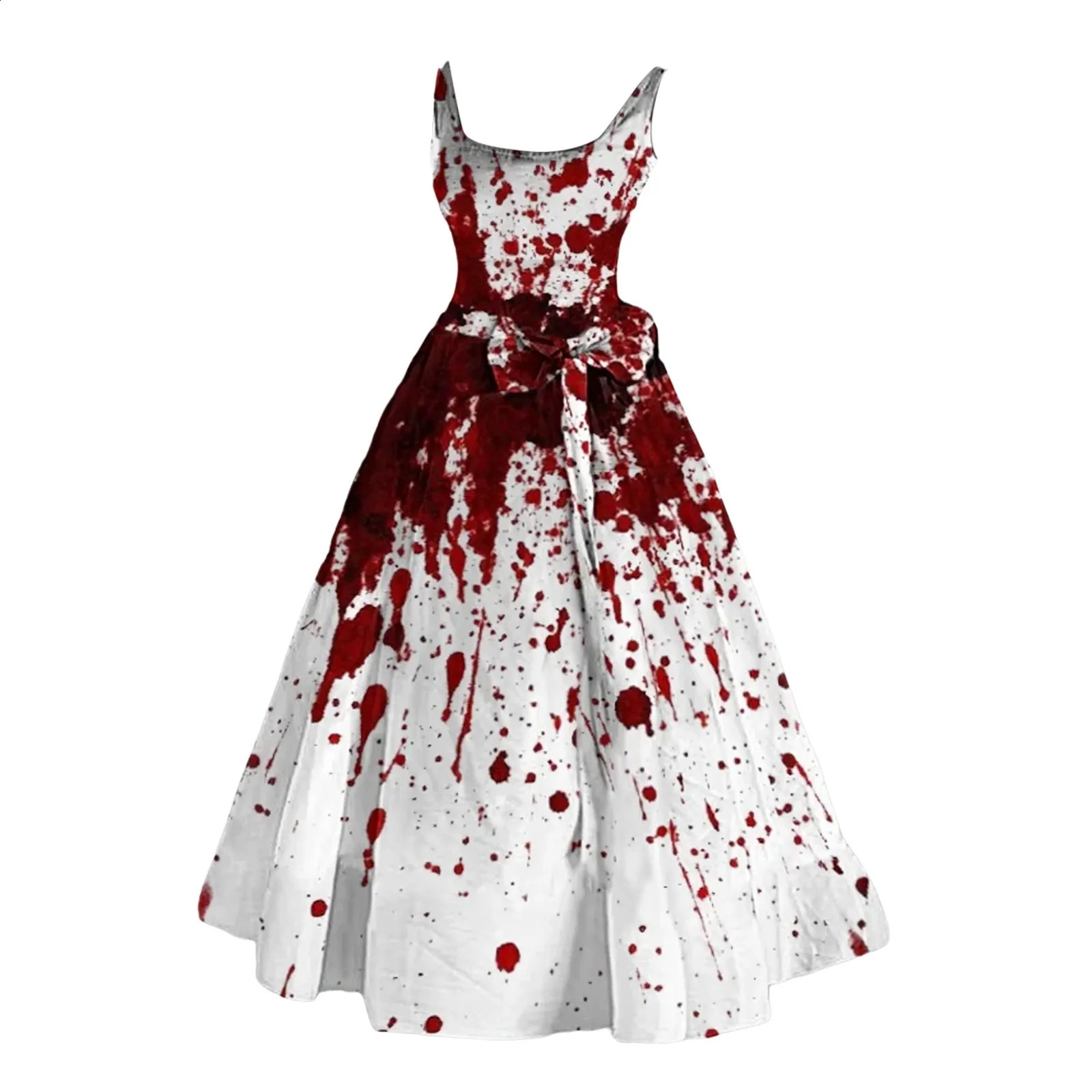 Halloween Horror Costume Womens Ball Dress Bloody Print Fluffy Sleeveless Tuned Cocktail Dress Guest Dress 240926